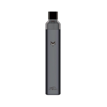 Slim gray, cylindrical vape device with a black cap and subtle fox logo in the center, branding at the bottom (KU IHO).