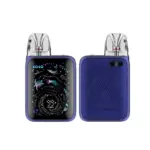Purple Caliburn vape pod system shown from front and back, two devices side by side with clear mouthpieces and textured back panel.