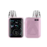 Two pink Caliburn Koko pod vape devices shown from front and back: front with a colorful display, back with a textured chevron pattern and CALIBURN branding.