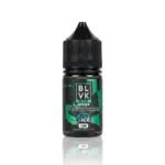 E-liquid bottle labeled BLVK Bar Double Spearmint with Hyper Ice, 35 mg nicotine, on a white background with a green leaf design.