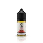 E-liquid bottle with a black cap, labeled Core by Dinner Lady, Tropic Mango Chill, showing a yellow liquid inside.