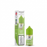 Box and bottle of Bar Juice Gummy Bear nicotine salt e-liquid, 50 mg, 30 ml, with green cap and packaging detailing 'GUMMY BEAR' flavor and warnings.