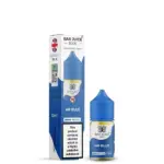 Box and blue-capped bottle of Bar Juice 5000 MR BLUE nicotine salt e-liquid, 30 ml, with packaging in blue and white.