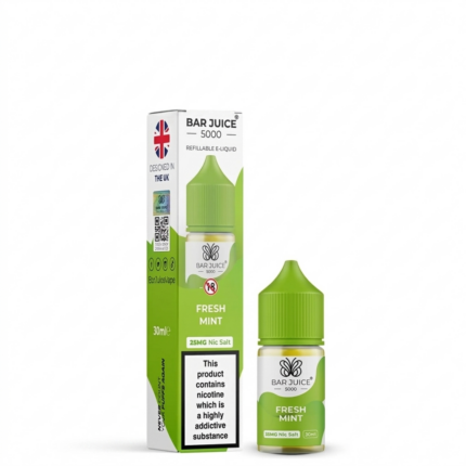 Bar Juice 5000 Fresh Mint e-liquid bottle with green packaging and mint cap, 30 ml, nicotine salt product shot