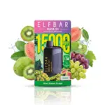 Elf Bar Ray S1 disposable vape box with fruit background; flavor: Kiwi Guava Grape, 1500 puffs (green, purple, and pink packaging).